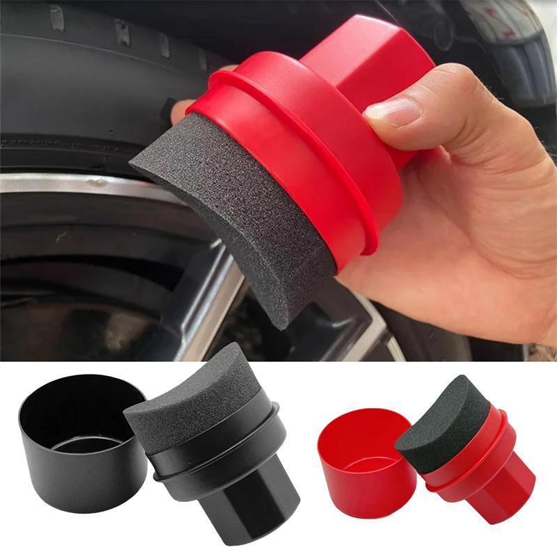 Car Detailing Brush - Auto-Reifenwachs-Schwamm, Autowachs-Applikator-Pad mit Deckel, Gebogene Form